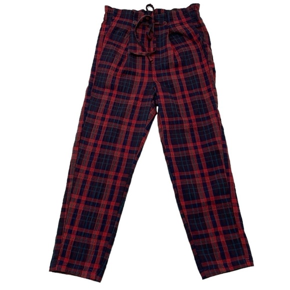 Free People Pants Women's 4 Here & There Red Blue Tartan Plaid - Picture 1 of 12